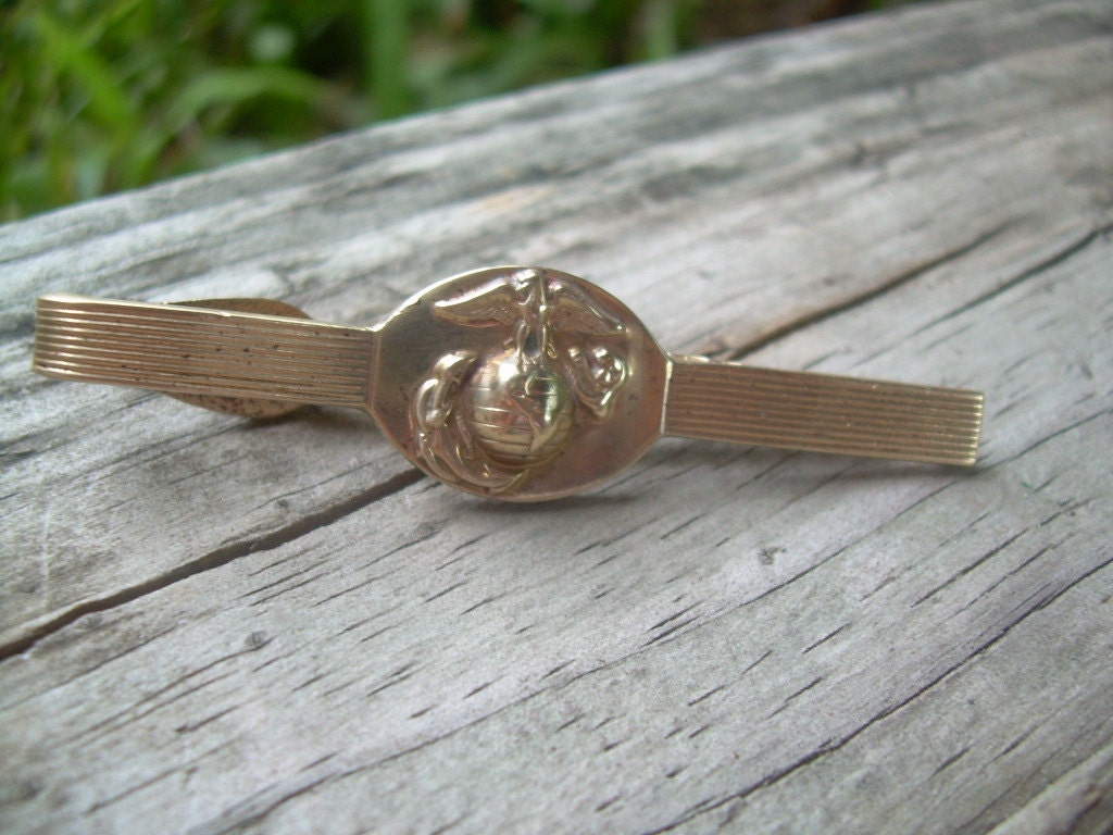 Vintage USMC Military Marine Corps Tie Clip Solid Brass