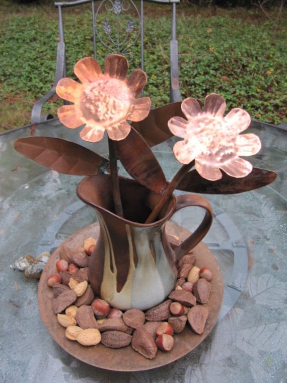 Copper Flower Yard Art Garden Flower Metal Sculpture