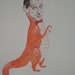 Pee Wee Herman as an orange T-Rex original watercolor