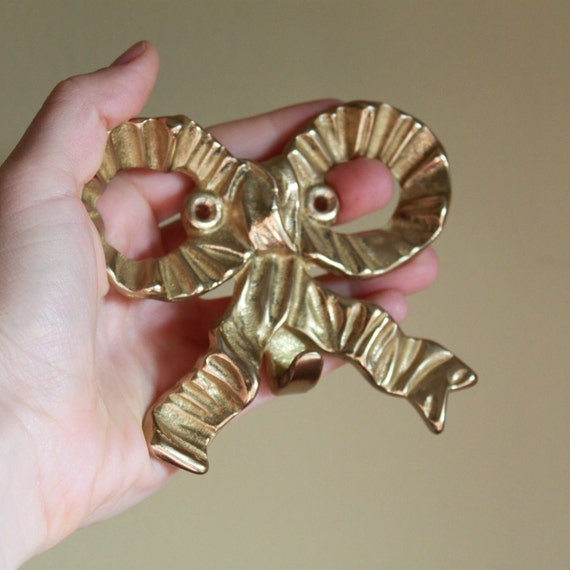 Vintage Brass Bow Wall Hooks Picture Hangers