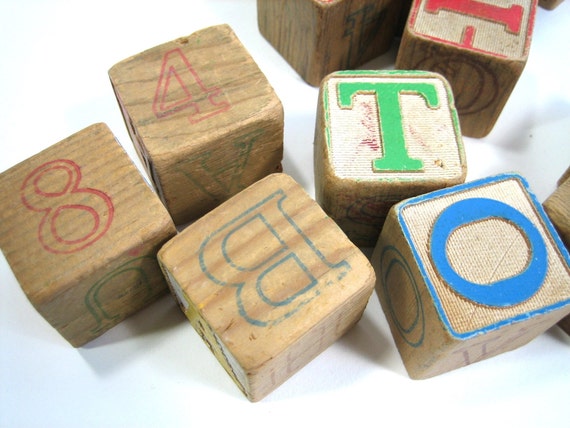 Large Vintage Wood Alphabet Blocks