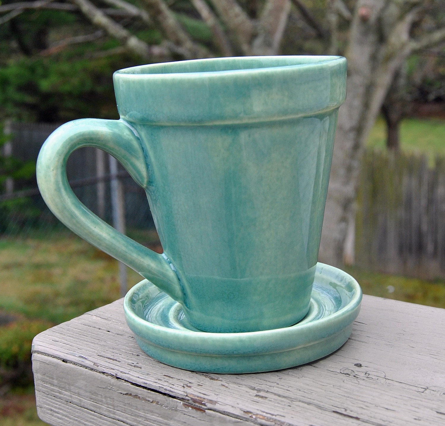 Ceramic Flower Pot Mug and Saucer