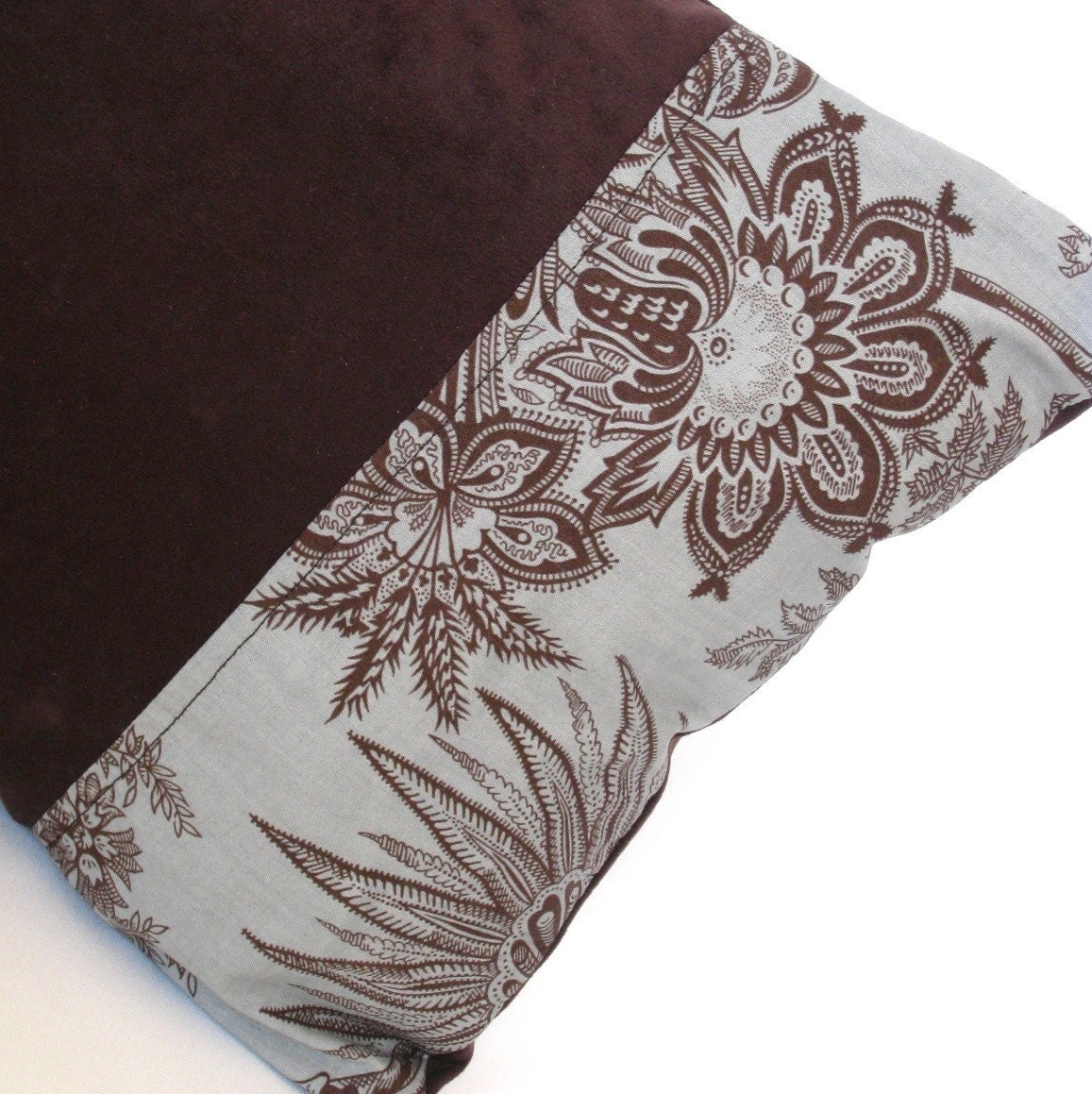 Chocolate Brown Floral on Turquoise Blue Decorative Pillow