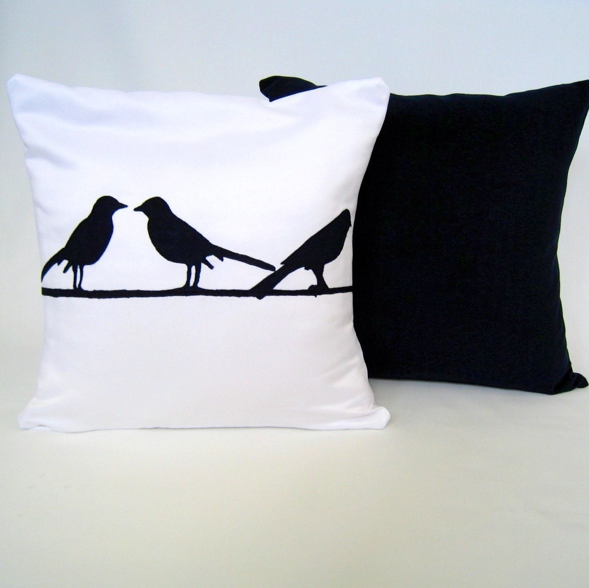 Three Birds on a Branch Chic and Modern White Pillow Cover