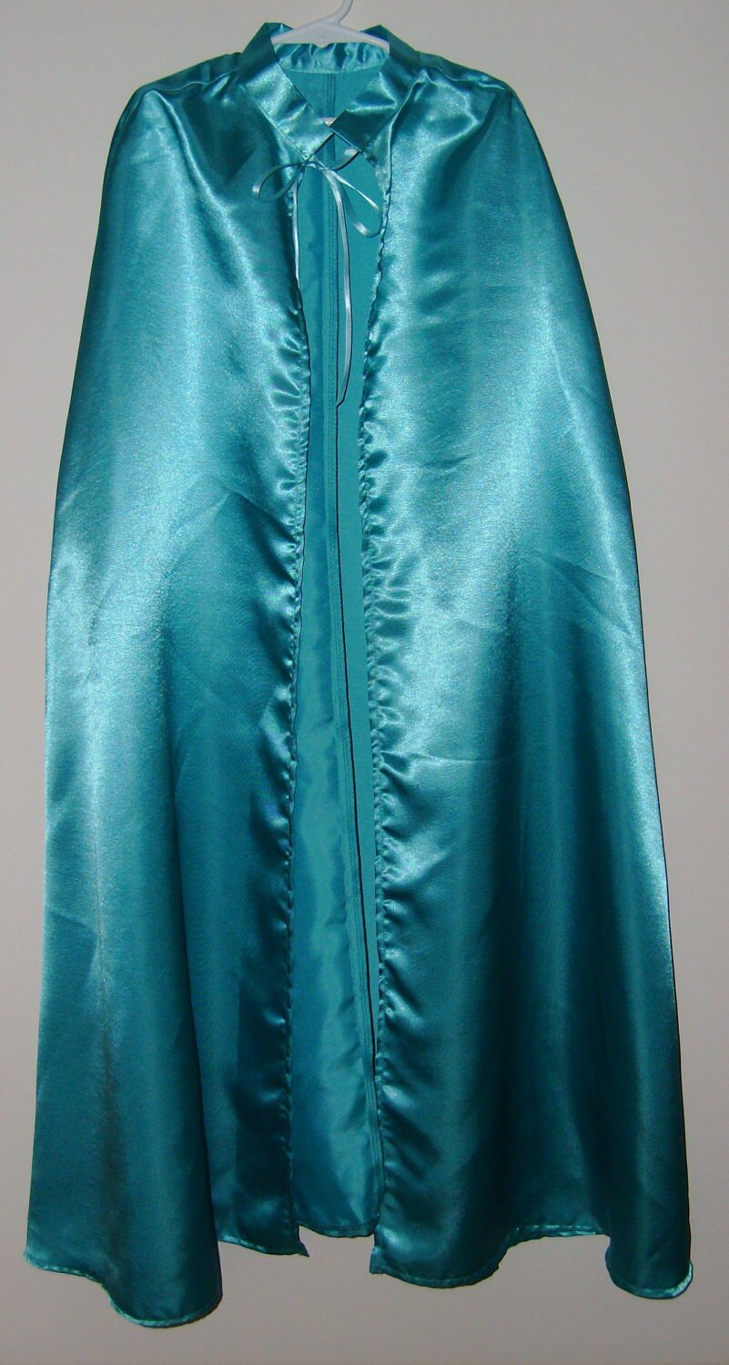 Adult size Cape Costume Cosplay Aqua Light Blue Satin Size S M