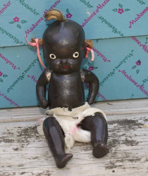 Vintage BLACK Porcelain JOINTED Baby DOLL Japan by LeafandLane