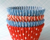 Holiday Mix Cupcake Liners Baking Cups - Light Blue and Red - Polka Dot and Stripes (60) Il_170x135