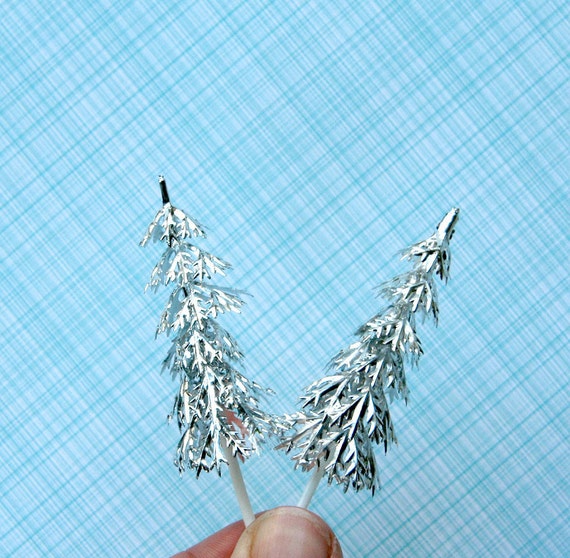 Silver Pine Tree Cupcake Picks (12) Il_570xn