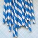 25 Blue Striped Paper Straws with PDF PrintableFlags - Baby Shower, Birthday, Wedding Party