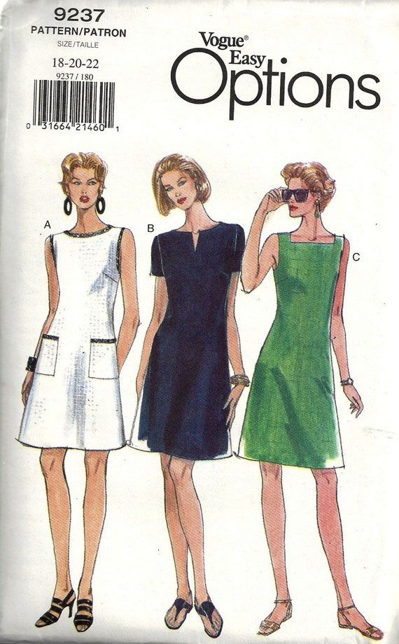 Vogue Very Easy Options Sewing Pattern 9237 Misses Dress 18 20