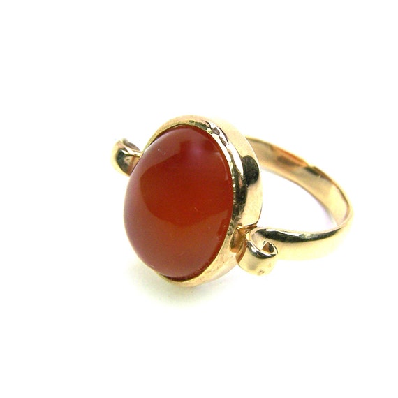 14K Yellow Gold Ring Oval Orange Stone Golden Orange