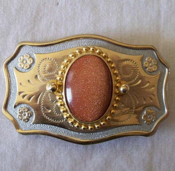 SALE Vintage handmade ladies Western goldstone 1 inch belt