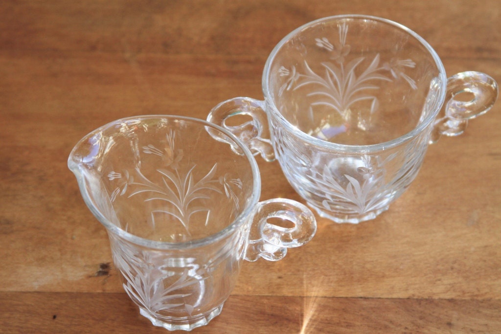 Creamer and Sugar Heisey Glass Lariat Pattern by FalconandFinch
