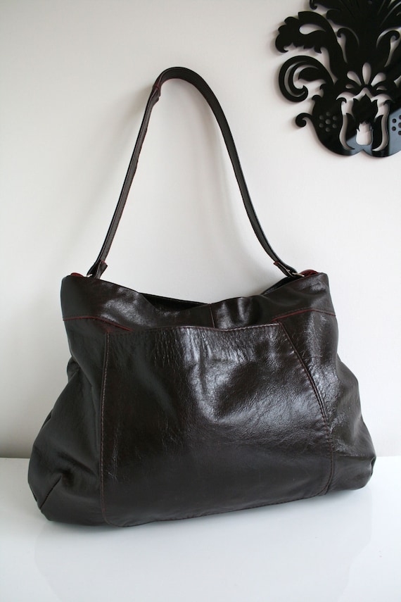 Leather bag handmade recycled leather bag in deep red wine