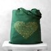 SALE - LOVE Languages Tote Bag - Gold on Forest Green - Canvas Bag - Woodland Colors- Bridesmaid Gifts - Heart - Christmas Gift Bags