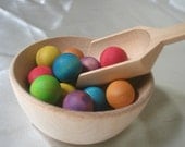 Natural Wood Toy - Montessori Sensory Game  - Wooden Rainbow Balls, Scoop and 2 Bowls Set for Transferring with Tin Storage Box