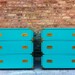Pair Of Vintage Campaign Dressers In Turquoise