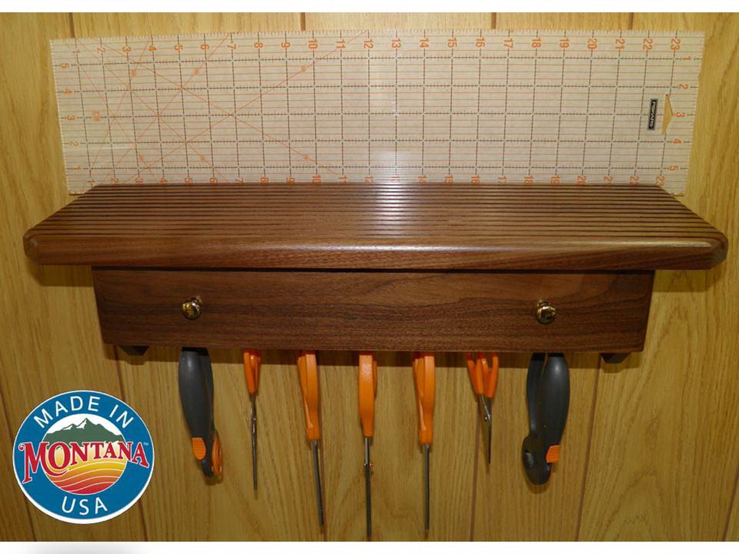 Quilting ruler holder wall mounted 14 slots solid walnut