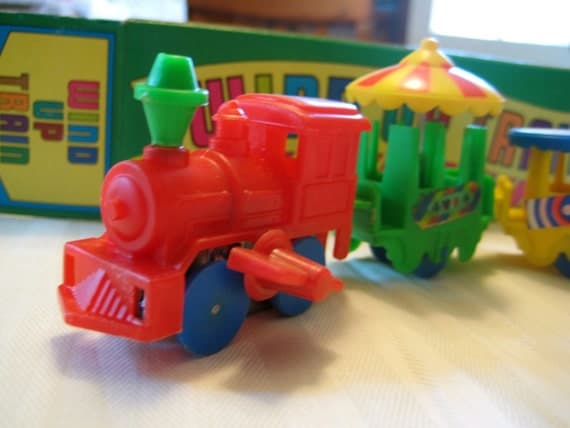 Vintage Wind Up Plastic Toy Train Action Cars 1960s by unicornkids