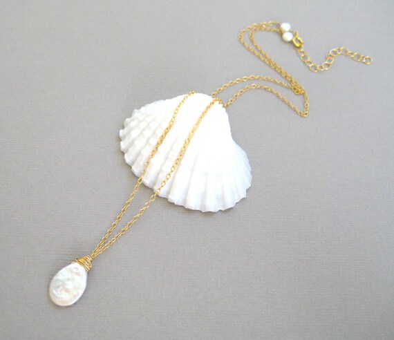 Pearl Necklace Freshwater Pearl Teardrop Gemstone 14k Gold