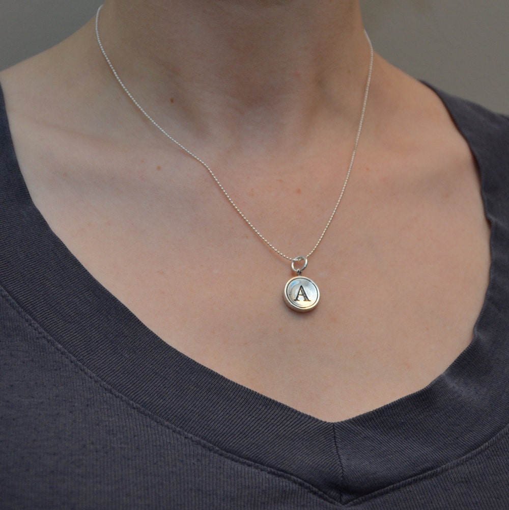 Letter M Necklace Sterling Silver Initial Typewriter Key