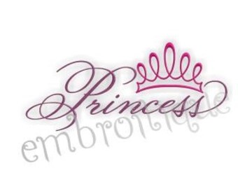 Princess Script with Tiara Embroidery Design- Instant Download -Digital Machine Embroidery Design