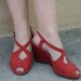 Vintage 1940s Red Suede Leather Cut Out Wedgies