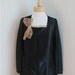 Vintage 1920s Black Crepe Back Satin Dress with Antique Lace Bow Detail