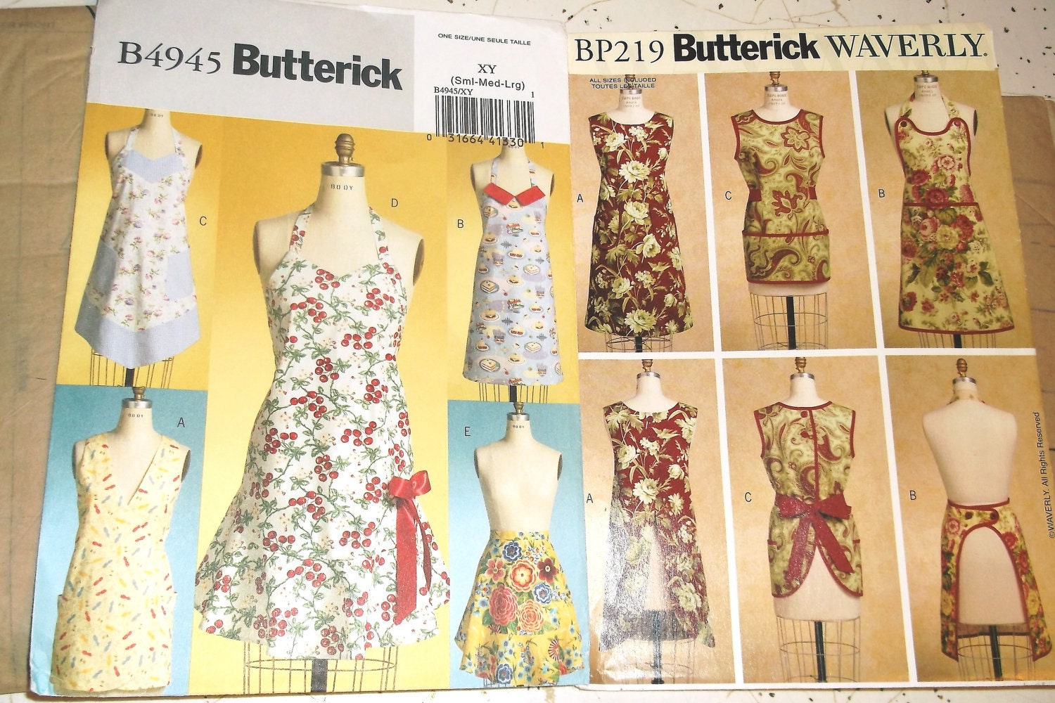 2 Butterick Retro Apron Patterns . . . Uncut & Factory Folded