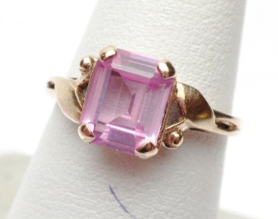 Pink Synthetic October Birthstone Ring 10 KT by KlinesJewelry
