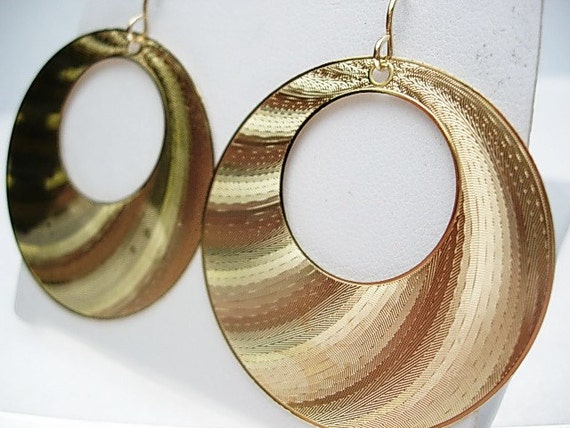 Hologram Cut Gold Plated Circle Earrings