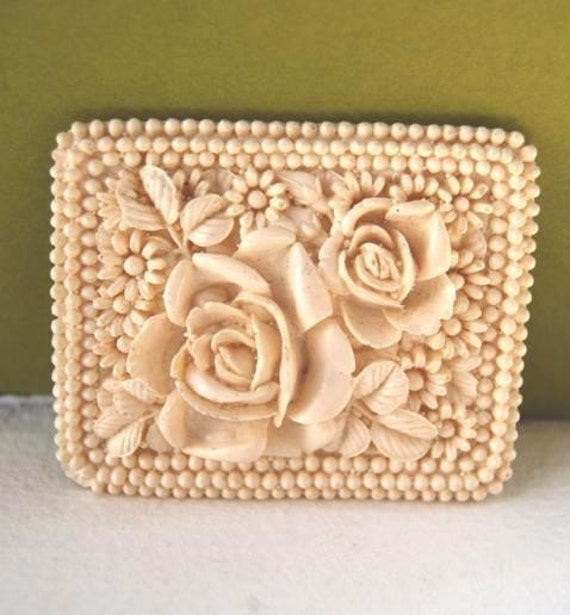 Vintage Unique Large Intricately Carved Ivory Floral