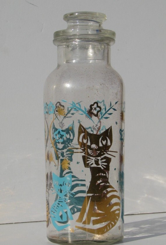 Vintage Mid Century Modern Glass Cotton Ball Holder Retro Cat