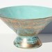 Mid Century Modern Gold and Turquoise Pottery Compote Bowl Vase