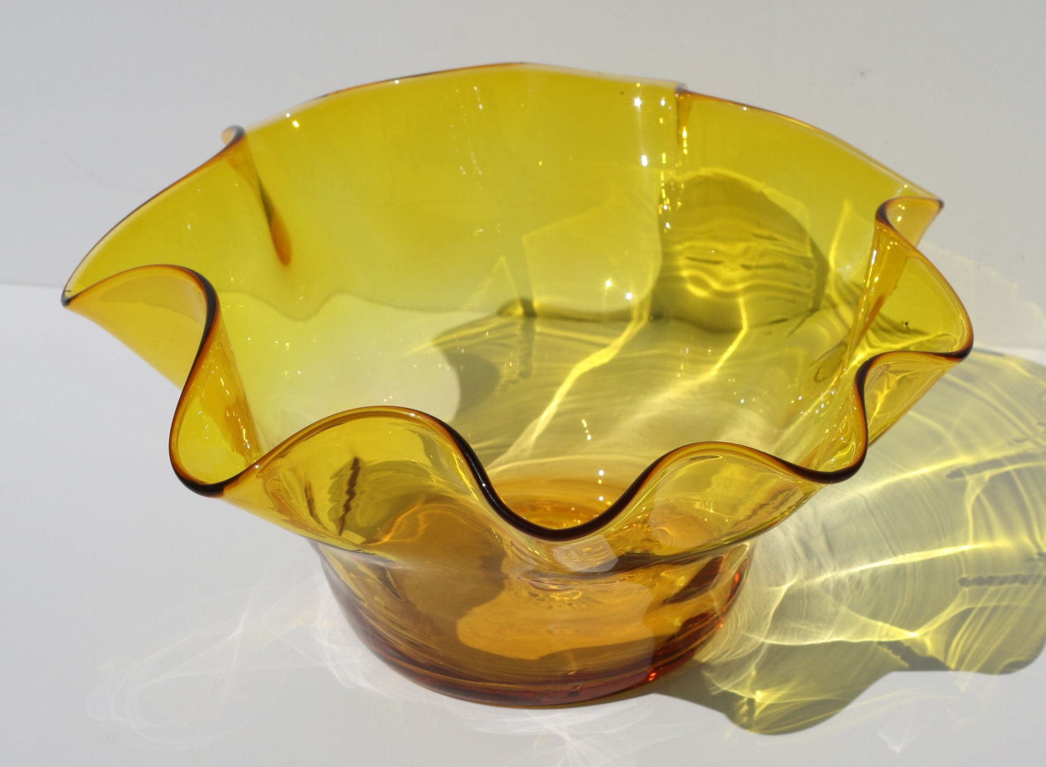 Vintage Bright Yellow Ruffled Rim Blenko Glass Bowl By Vintage Bright Yellow Ruffled Rim Blenko Glass Bowl By