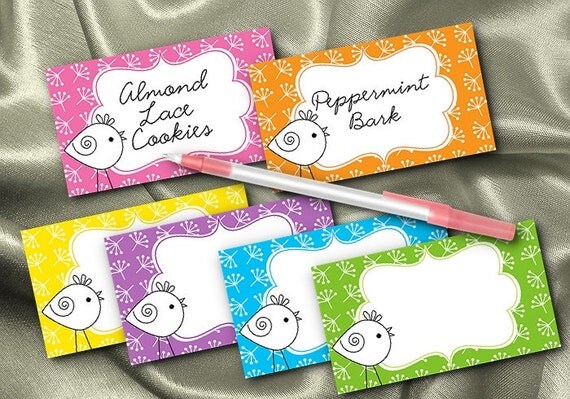 10 Blank Table Cards, Place Cards, Food Label Cards, Bridal Shower, Baby Shower, Birthday, Pink, Blue, Green, Orange, Purple, Yellow Il_570xn