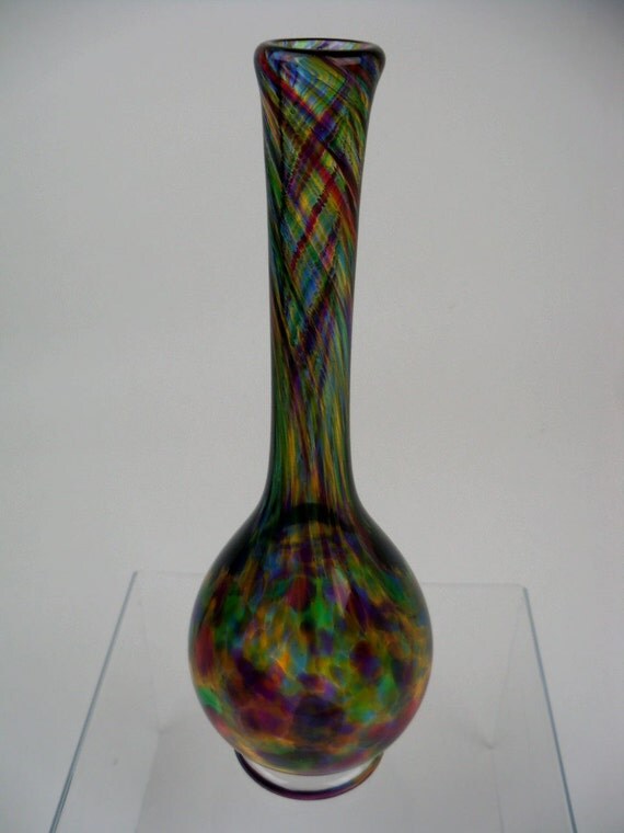 Hand Blown Art Glass Long Neck Vase