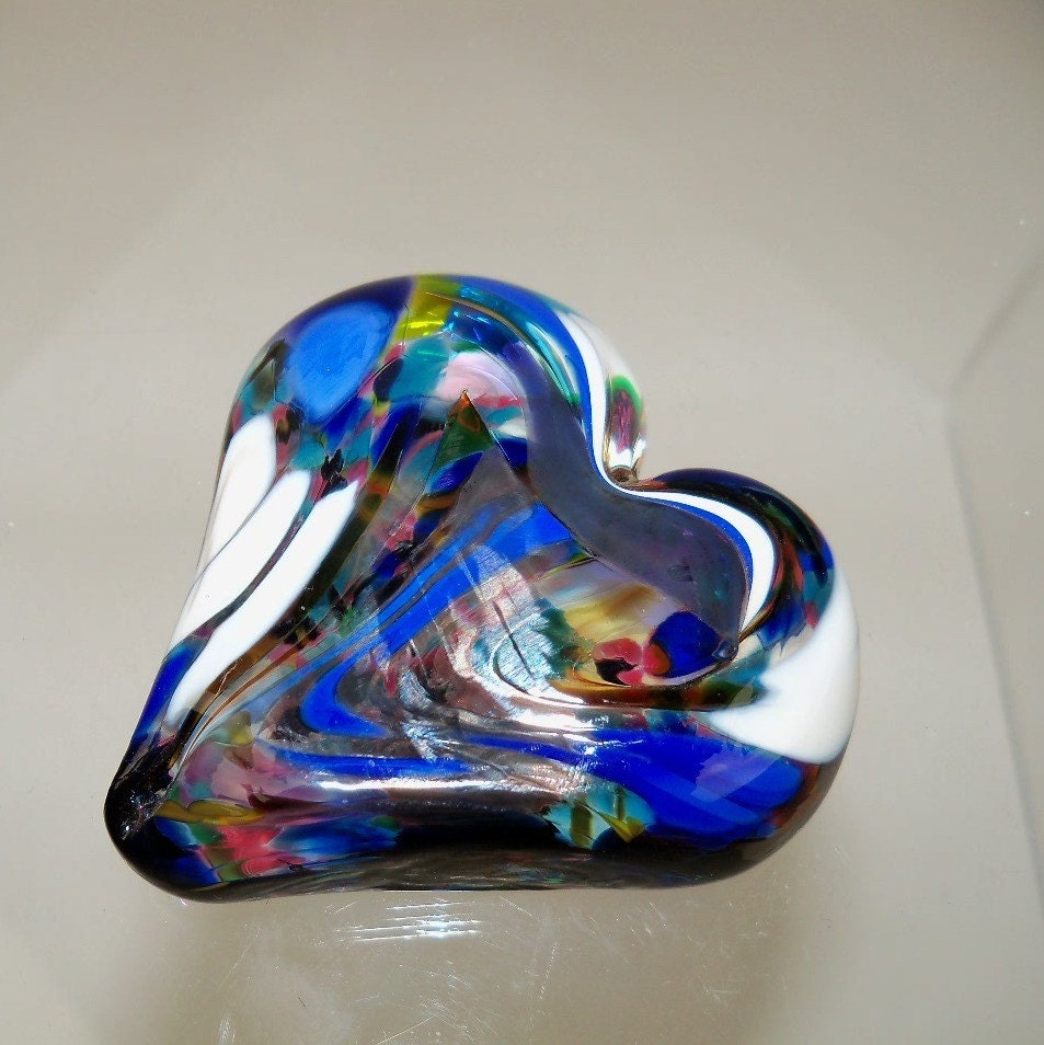 Hand Blown Art Glass Heart Paperweight