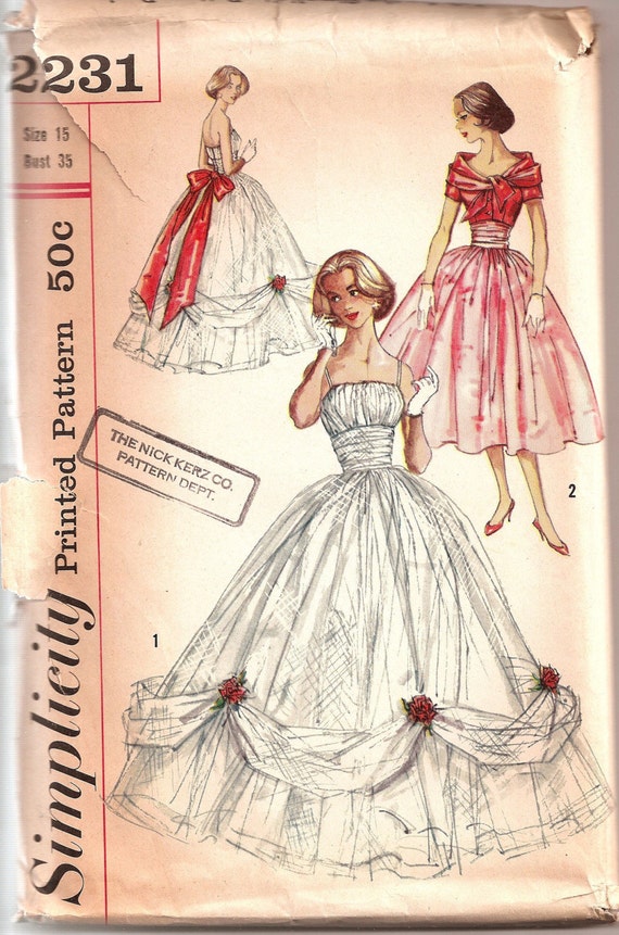 Vintage 1950s Simplicity Ball Gown Pattern 2231