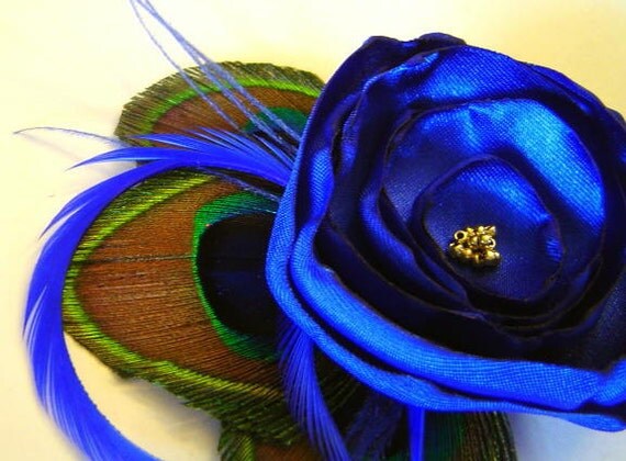 JENNIFER Peacock and Flower Hair Fascinator Clip by maggpieseye