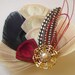50% Off GEISHA Ivory, Black, and Red Peacock Feather Bridal Hair Fascinator Clip BRIDAL HAIR Piece