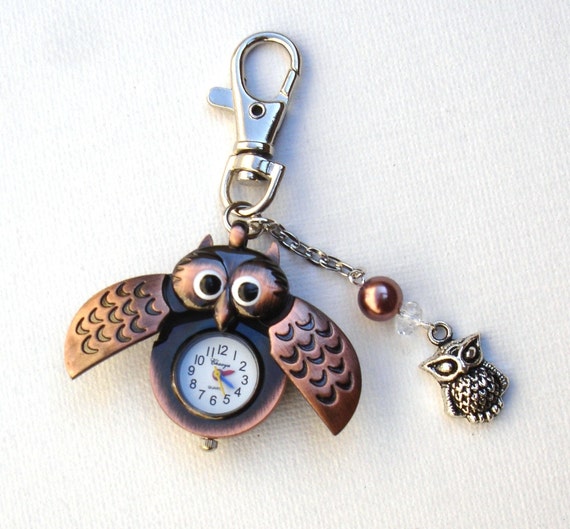 Copper Owl Clock Keychain