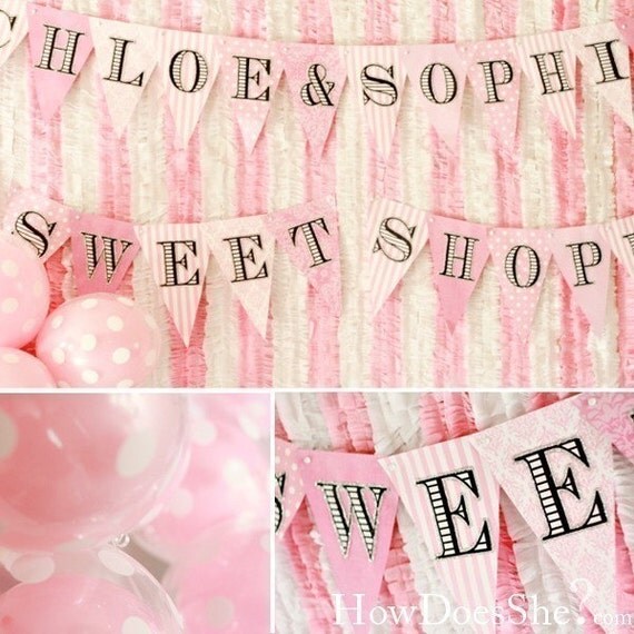 Sweet Shoppe, First Birthday, Baby Shower, Pretty in Pink, Pink Banner, PinK Party, Twins Party, Party Banners, Happy Birthday Banner, Party Il_570xn