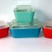 4 Pyrex Refrigerator Dishes, Red, Aqua, Blue and Orange
