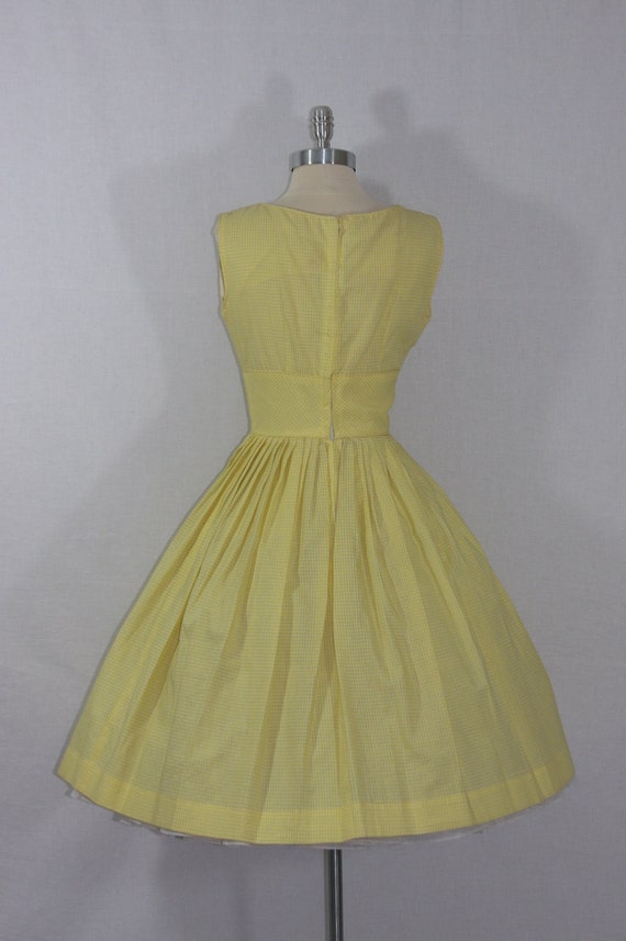 1950s Dress Vintage Yellow and White Full Skirt Summer
