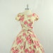 1950s Party Dress - Vintage Dress Ikat Rayon Cotton Blend Watercolor Pink Floral Print Garden Party Dress