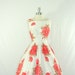 1950s Summer Dress - White Cotton with Large Floral Print Full Skirt Garden Party Frock