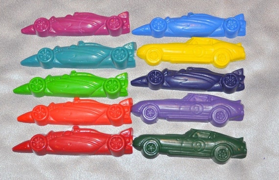 Race Cars Shaped Recycled Crayons / Total of 10. Boy or Girl