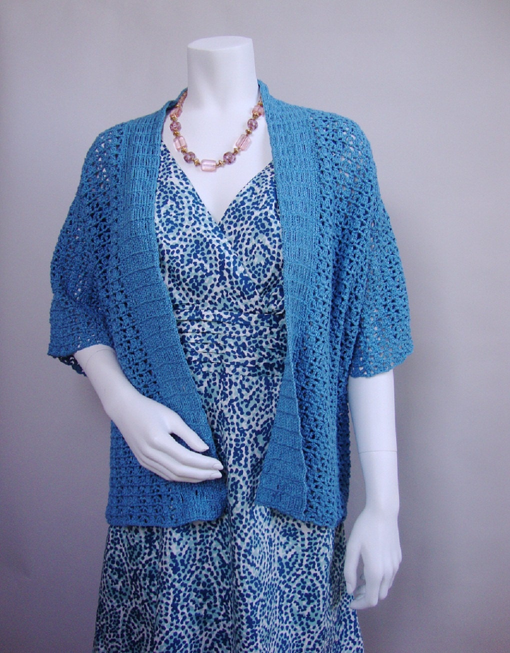 Crochet Sweater Crochet Cardigan Kimono Cardigan Aqua by toivima