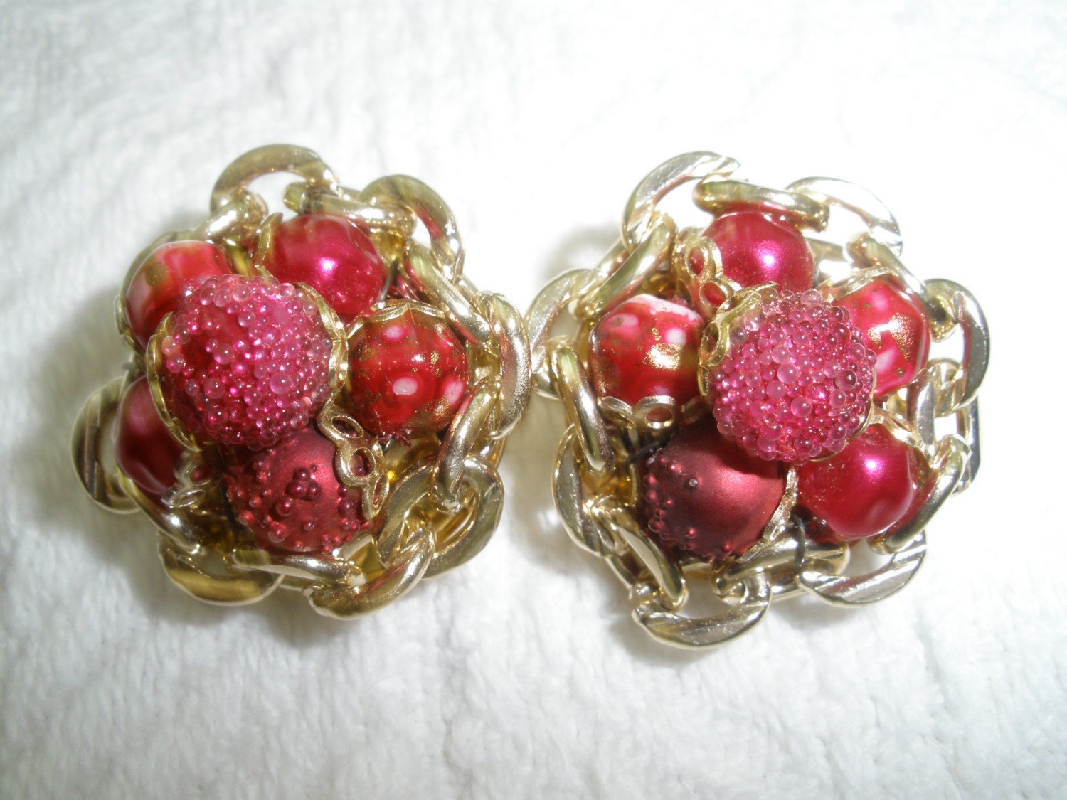 Vintage Earrings Clip On Hong Kong Retro Costume Jewelry Round